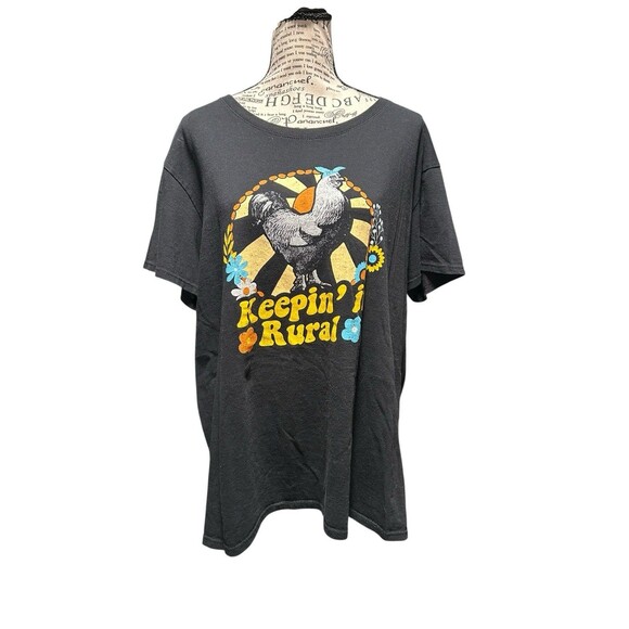 Womens Black Graphic T  "Keepin' It Rural" Chicken Farm Country Gildan Plus 2X - Picture 2 of 6